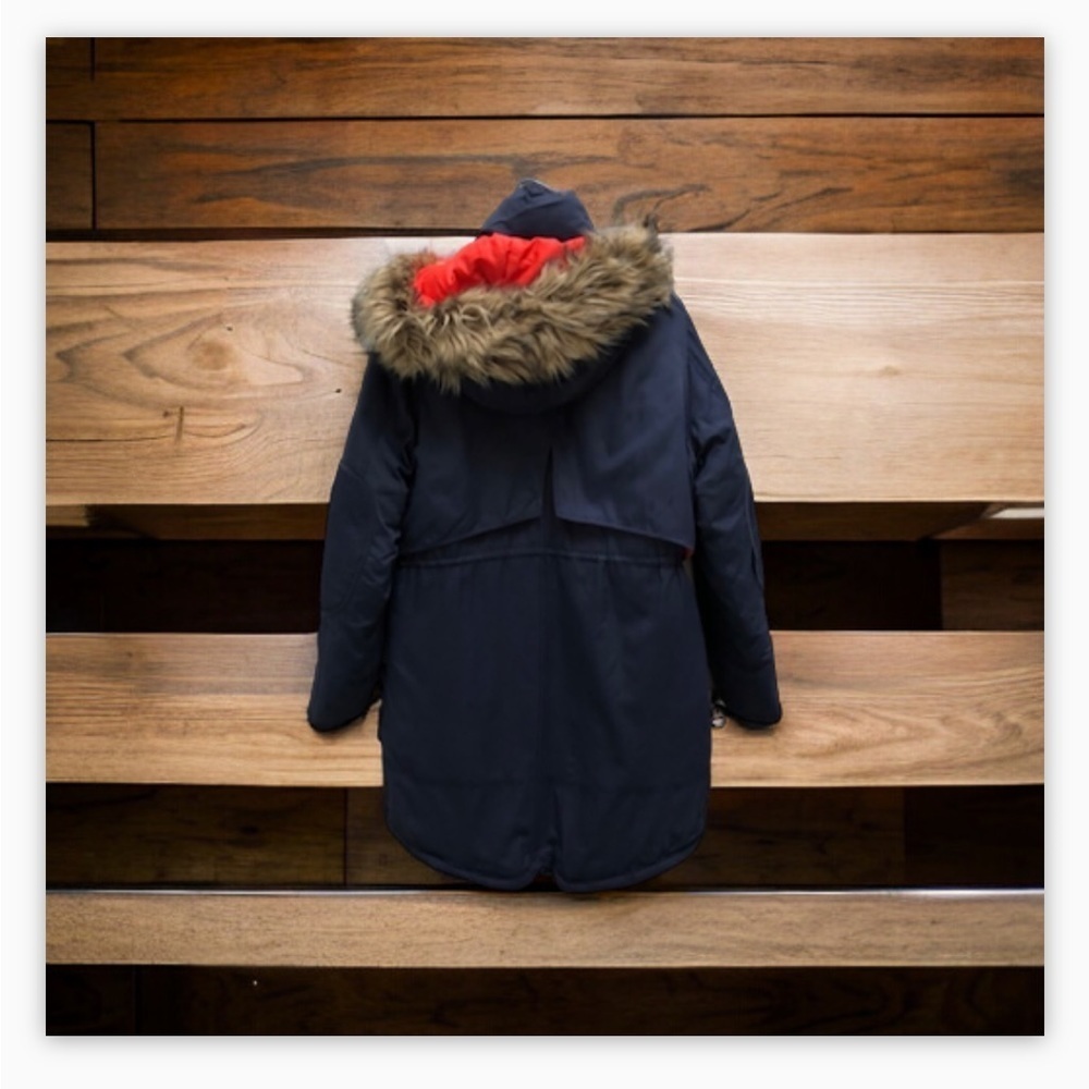 ONLY  -Heavy Duty Navy Blue Parka -orange lining - fur line hood-EUC- Sz M😍❤️​​​ - Picture 9 of 16